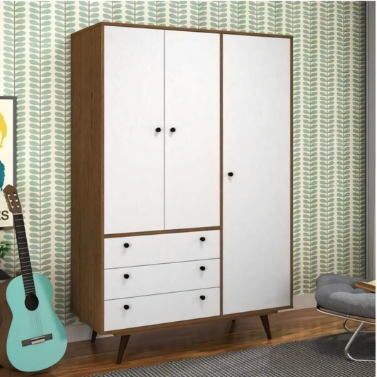 خزانة ملابس خشبية وبيضاء - ١٢٠ × ٥٠ × ٢٢٠ سم | WD39 