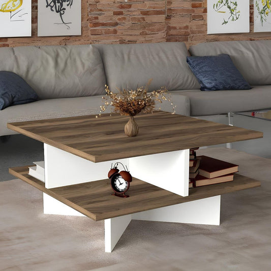 وحدة طاولة بيضاء وخشبية - ٨٠ × ٨٠ × ٤٠ سم | TA75 